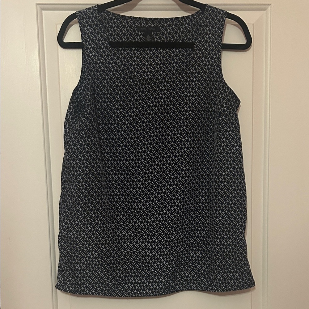 Tommy Hilfiger Navy and White Sleeveless Top